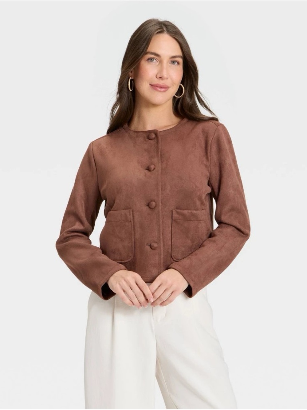 a new day Brown Suede Button-Front Blazer Jacket b201